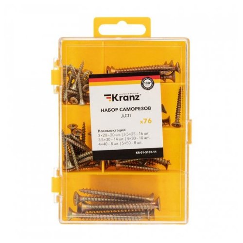 Саморезы универсальные желтые для ДСП Kranz 76шт фото Саморезы универсальные желтые для ДСП Kranz 76шт картинка